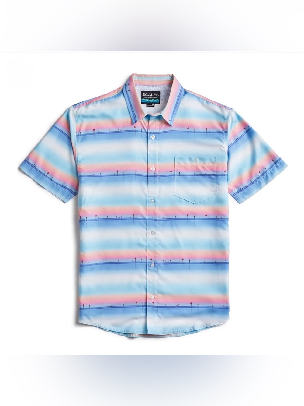 CALE Men’s Short-Sleeve Stripe Button-Down Shirt in Light Blue & Pink